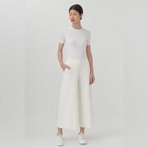 Cuyana Organic French Terry Wide-Leg Cropped Pant Cream/Ivory XS